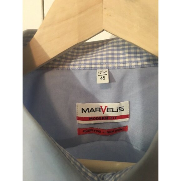 Marvelis Dress Shirt Blue Modern Fit Size 17 3/4 Non‎ Iron - Picture 1 of 6
